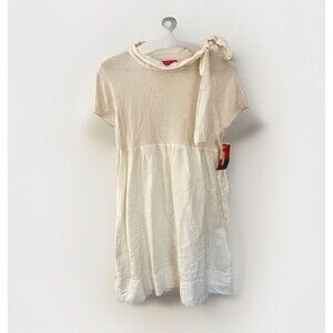 Manoush Anthropologie Dress Ivory Bow Tie Neck Cashmere Silk Size M NEW